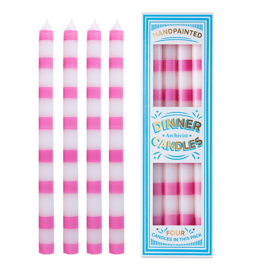 Bode Living Pink Stripe Dinner Candles - Box Of 4 Gifts For Her