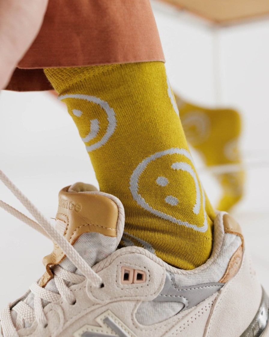 Bode Living Ochre Happy Crew Socks Gifts For Her